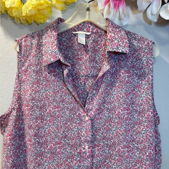 H&M Pink Floral Sleeveless Button-Down Shirt - Picture 3 of 11